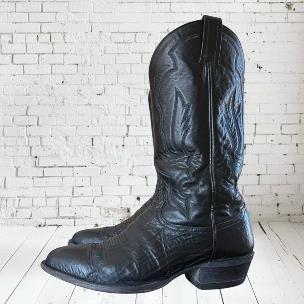 Vintage TONY LAMA Boots Black Leather Western COWBOY Made in USA size 10 - Picture 4 of 16
